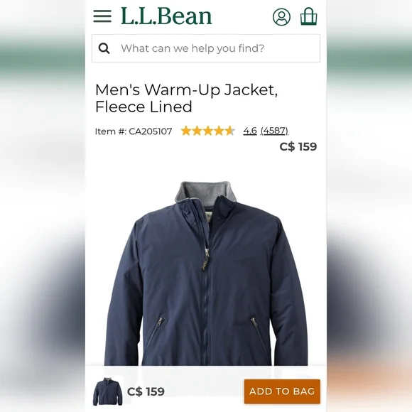 LL Bean Warm Up Jacket Fleece Lined, Water & Wind Resistant. XXL Tall - Picture 17 of 17